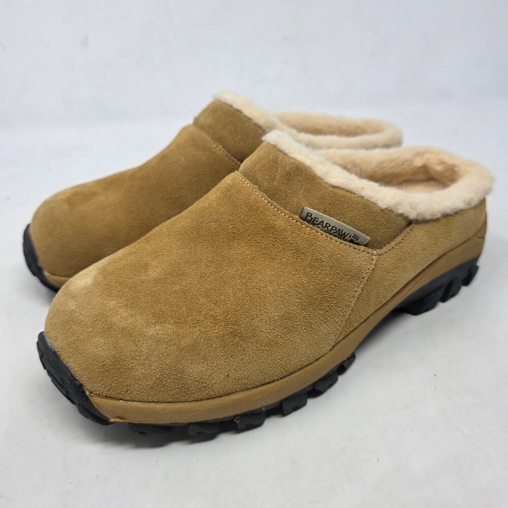 BEARPAW Tan Faux Fur Lined Slip On Comfort Clogs Womens Size 7.5